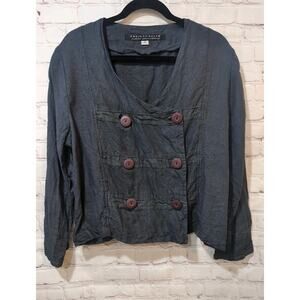 Christy Allen Jacket Womens S Blue Linen Boxy Lagenlook Oversized Top DBL Breast